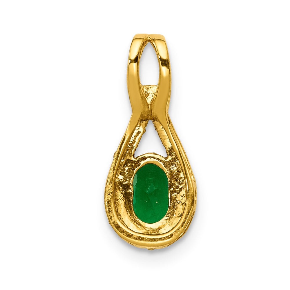 14K Gelbgold Tropfen-Anhänger mit echtem Diamant und ovalem Smaragd