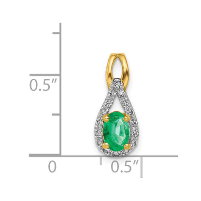 14K Gelbgold Tropfen-Anhänger mit echtem Diamant und ovalem Smaragd