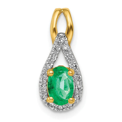 14K Gelbgold Tropfen-Anhänger mit echtem Diamant und ovalem Smaragd
