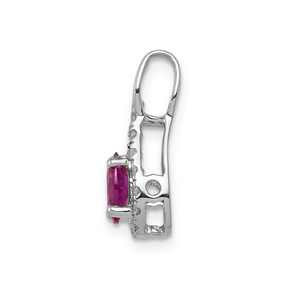 14K Weißgold Anhänger mit echten Diamanten und ovalem Rubin, 0,50 ct