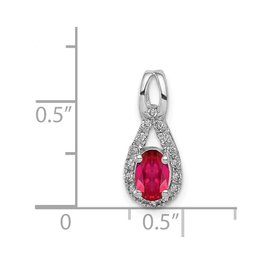 14K Weißgold Anhänger mit echten Diamanten und ovalem Rubin, 0,50 ct