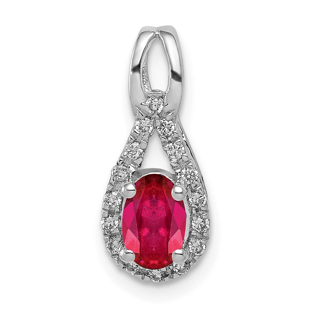 14K Weißgold-Anhänger mit 0,1 ct. im Labor gezüchteten Diamanten VS/SI und im Labor gezüchtetem Rubin