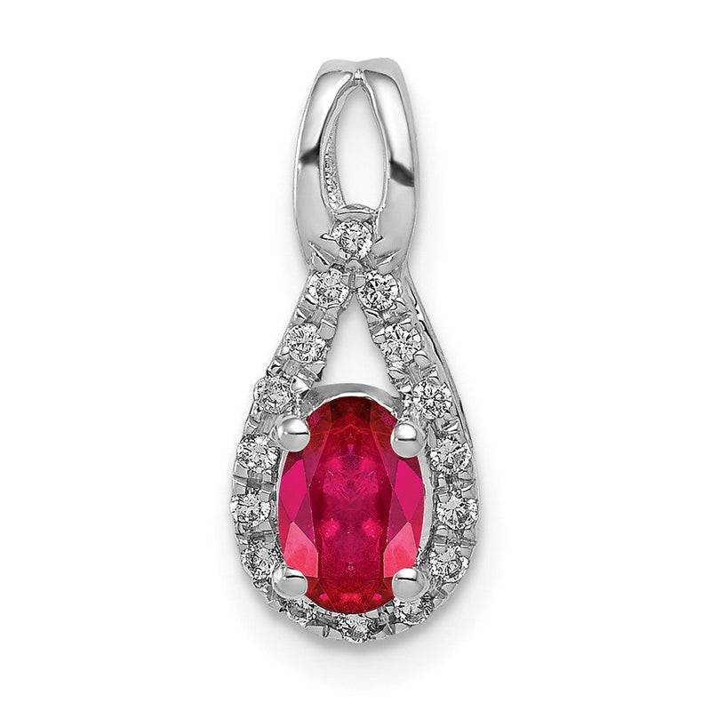 14K Weißgold Anhänger mit echten Diamanten und ovalem Rubin, 0,50 ct