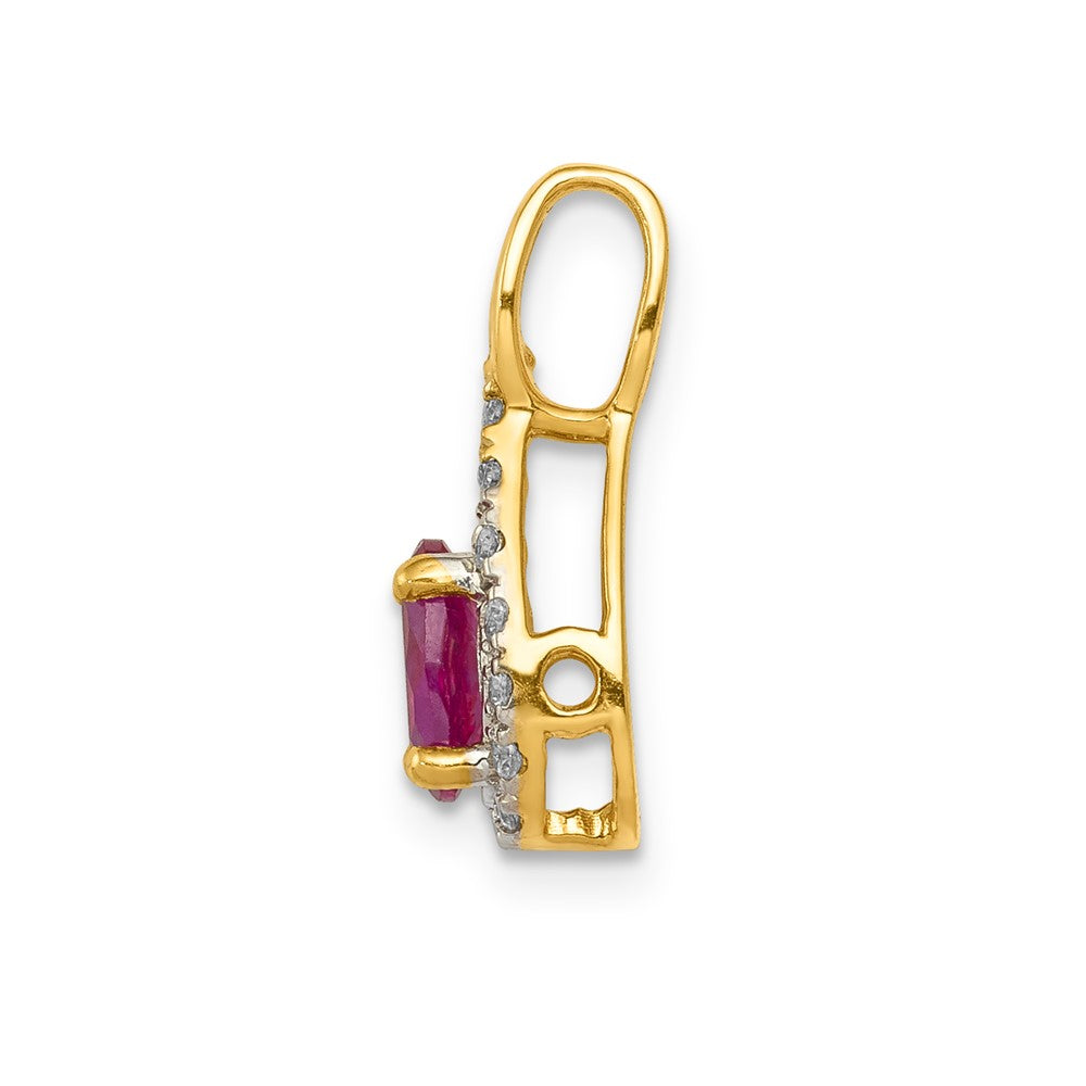 14K Gelbgold Anhänger mit echtem Diamant und ovalem Rubin, 0,50 ct