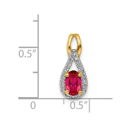 14K Gelbgold Anhänger mit echtem Diamant und ovalem Rubin, 0,50 ct