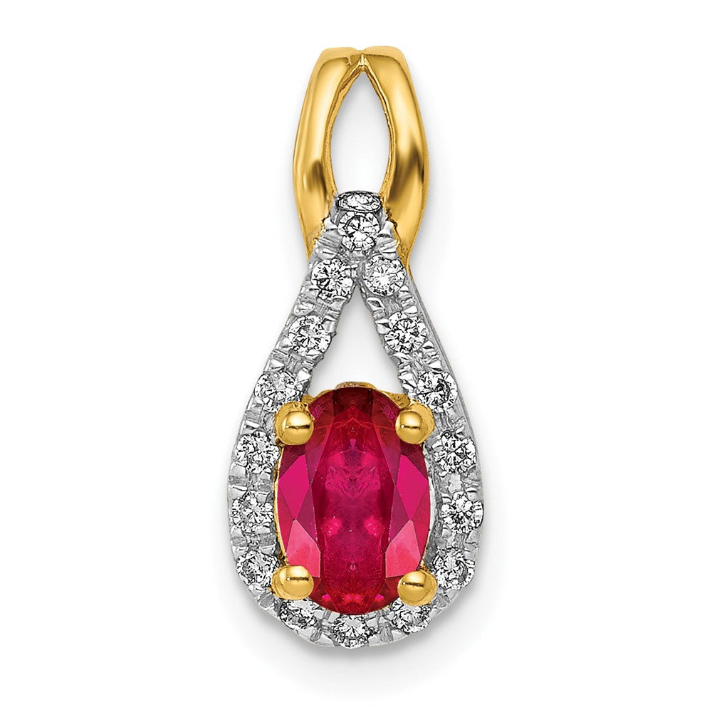 14K Gelbgold Anhänger mit echtem Diamant und ovalem Rubin, 0,50 ct