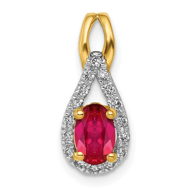 14K Gelbgold Anhänger mit echtem Diamant und ovalem Rubin, 0,50 ct