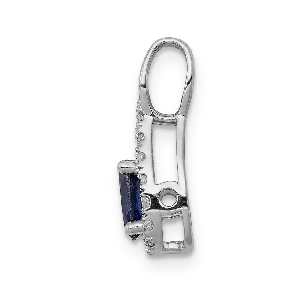 14K Weißgold Anhänger mit echtem Diamant und Saphir, Tropfenform mit Halo