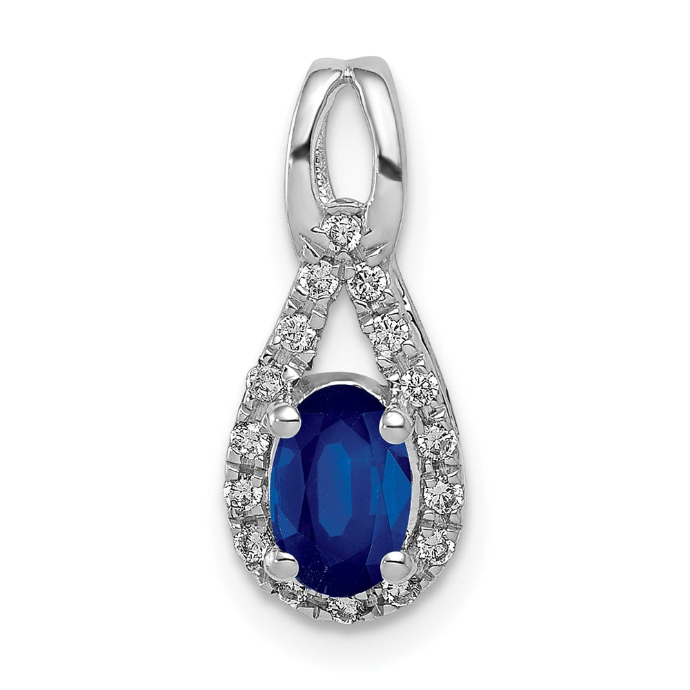 14K Weißgold Anhänger mit echtem Diamant und Saphir, Tropfenform mit Halo