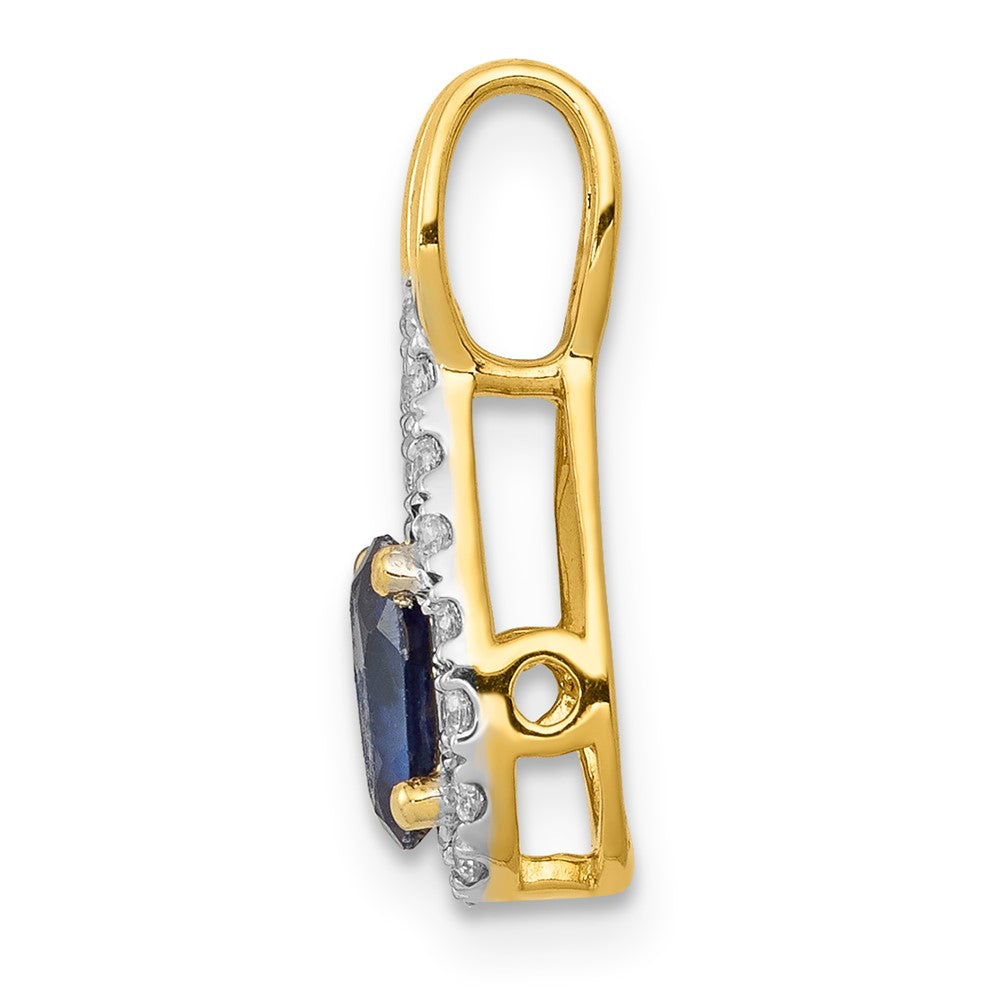 14k Gelbgold 0,1 ct. Lab Grown Diamant VS/SI+ G+ and Lab Created Blue Sapphire Pendant