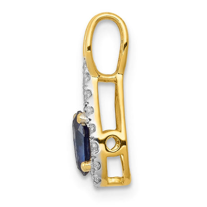 14K Gelbgold Tropfen-Anhänger mit echten Diamanten und Saphiren im Halo-Design