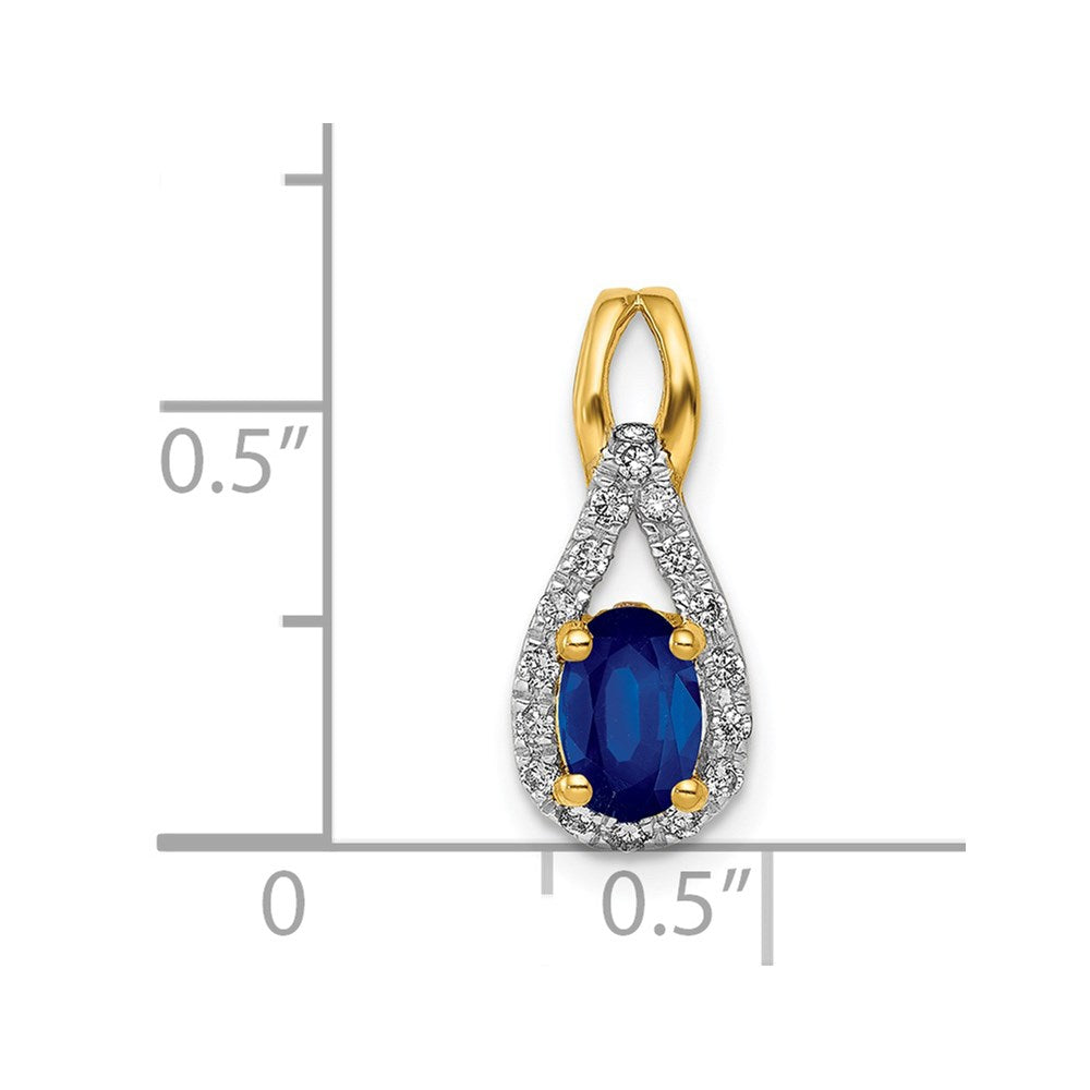 14K Gelbgold Tropfen-Anhänger mit echten Diamanten und Saphiren im Halo-Design