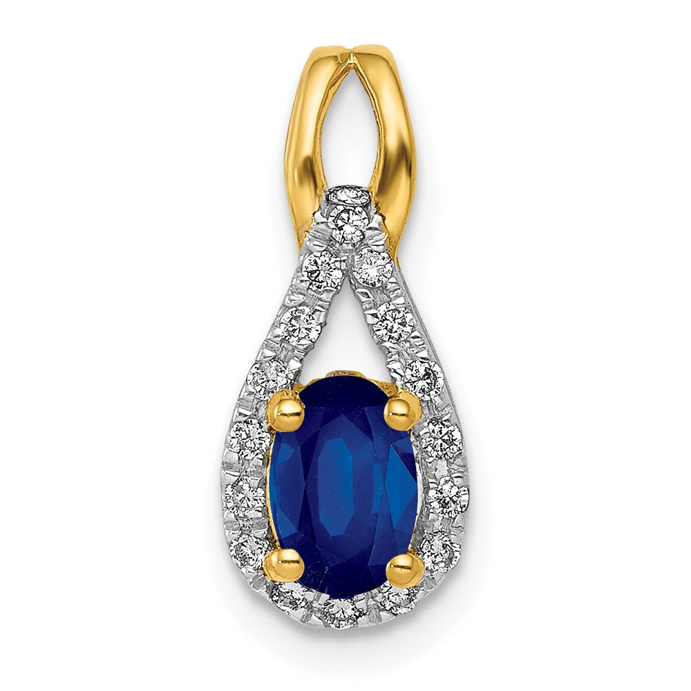 14K Gelbgold Tropfen-Anhänger mit echten Diamanten und Saphiren im Halo-Design