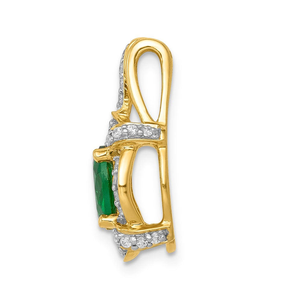 14K Gelbgold Fancy Anhänger mit echten Diamanten und ovalem Smaragd