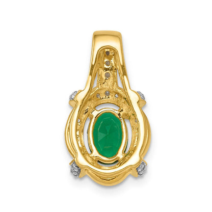 14K Gelbgold Fancy Anhänger mit echten Diamanten und ovalem Smaragd