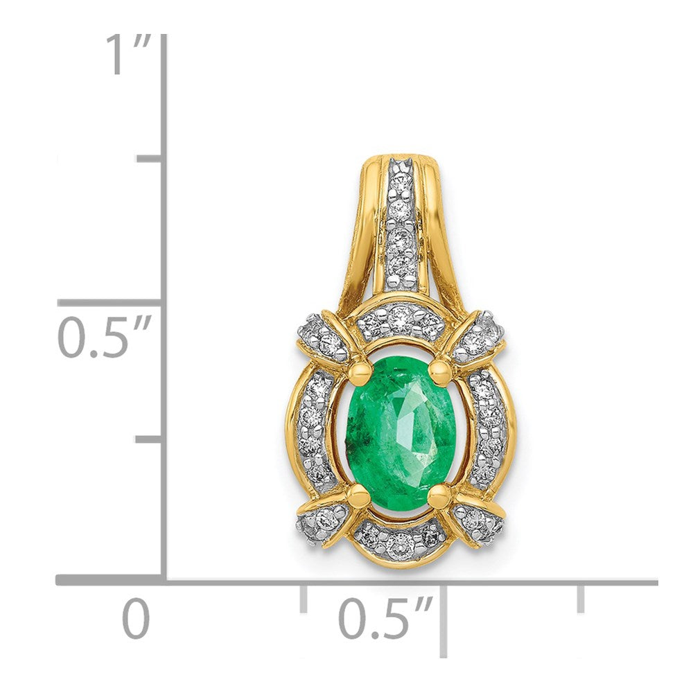 14K Gelbgold Fancy Anhänger mit echten Diamanten und ovalem Smaragd