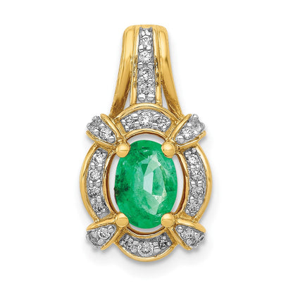14K Gelbgold Fancy Anhänger mit echten Diamanten und ovalem Smaragd