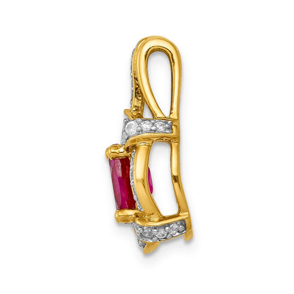 14K Gelbgold Anhänger mit 0,2 ct. laborgezüchtetem Diamanten VS/SI+ G+ und laborgezüchtetem Rubin