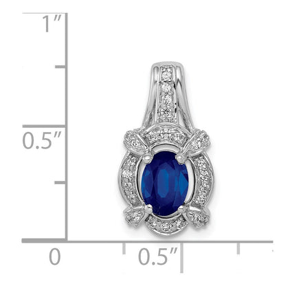14K Weißgold Anhänger, oval, mit echten Diamanten und Saphiren