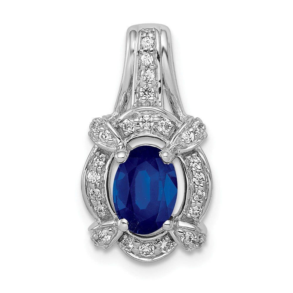 14K Weißgold Anhänger, oval, mit echten Diamanten und Saphiren