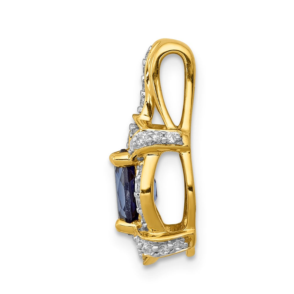 14K Gelbgold Anhänger, oval, ausgefallen, mit echten Diamanten und Saphiren