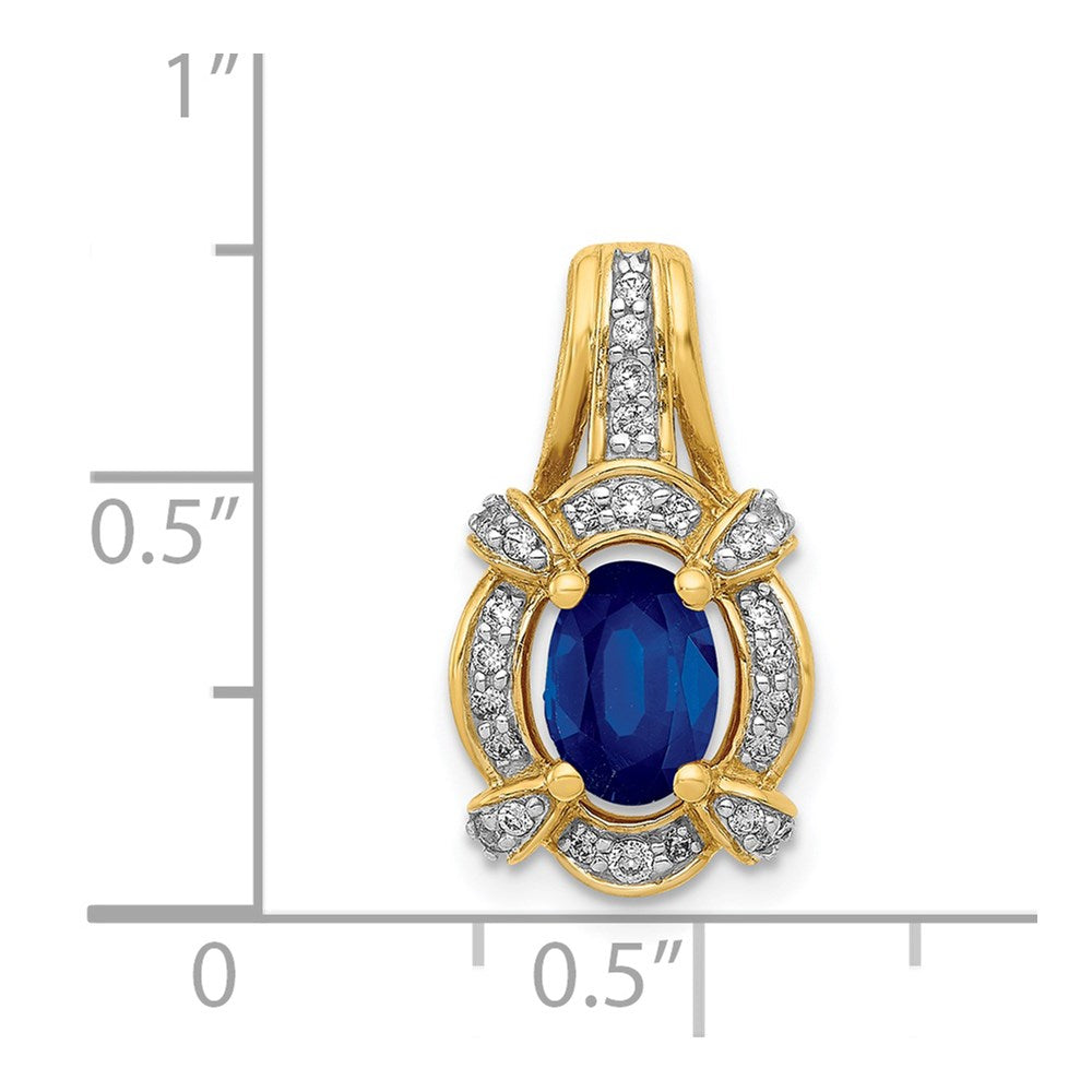 14K Gelbgold Anhänger, oval, ausgefallen, mit echten Diamanten und Saphiren