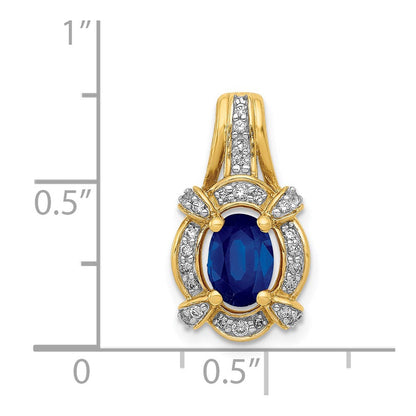 14K Gelbgold Anhänger, oval, ausgefallen, mit echten Diamanten und Saphiren