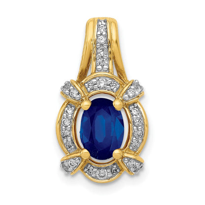 14K Gelbgold Anhänger, oval, ausgefallen, mit echten Diamanten und Saphiren