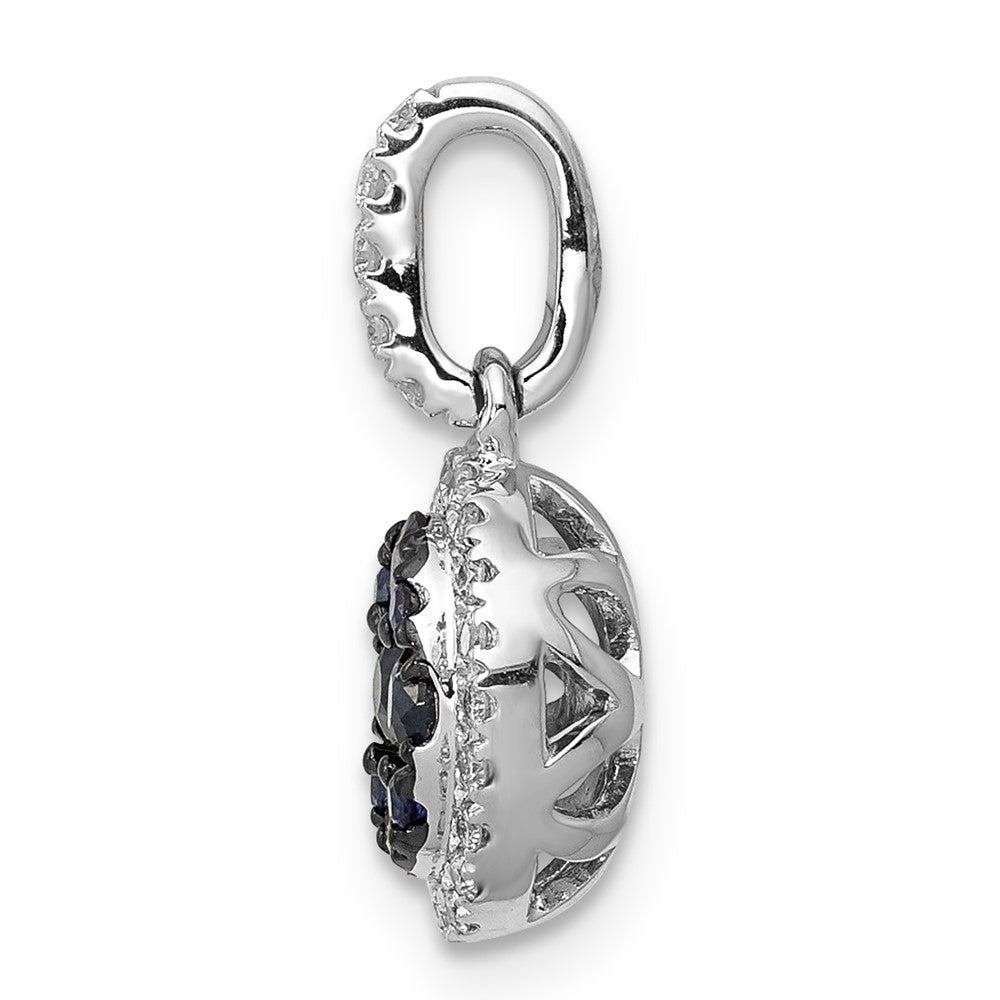 14k Weißgold Anhänger mit echtem Diamant und 0,32 ct. blauem Saphir im Halo-Design