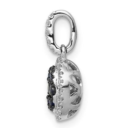 14k Weißgold Anhänger mit echtem Diamant und 0,32 ct. blauem Saphir im Halo-Design