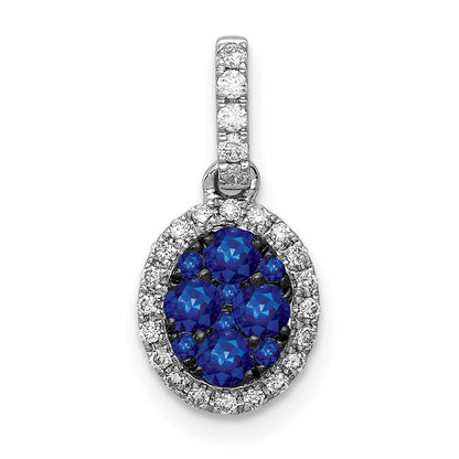 14k Weißgold Anhänger mit echtem Diamant und 0,32 ct. blauem Saphir im Halo-Design