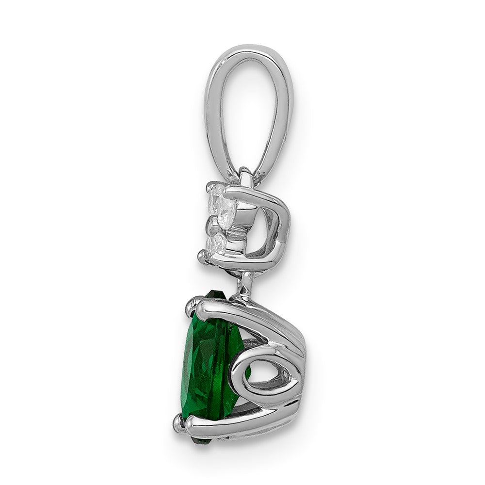 14K Weißgold Anhänger mit echtem Diamant und ovalem Smaragd
