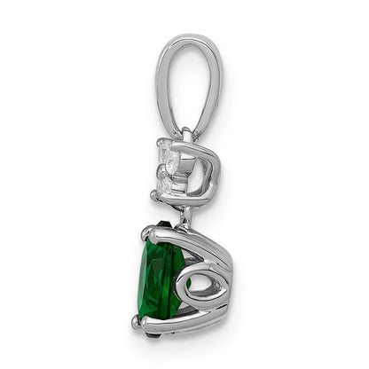 14K Weißgold Anhänger mit echtem Diamant und ovalem Smaragd