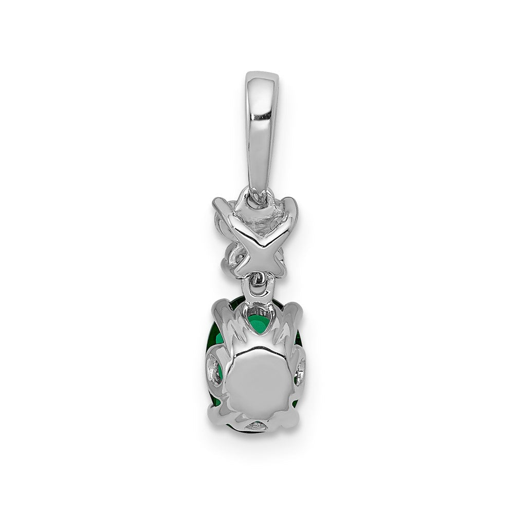 14K Weißgold Anhänger mit echtem Diamant und ovalem Smaragd