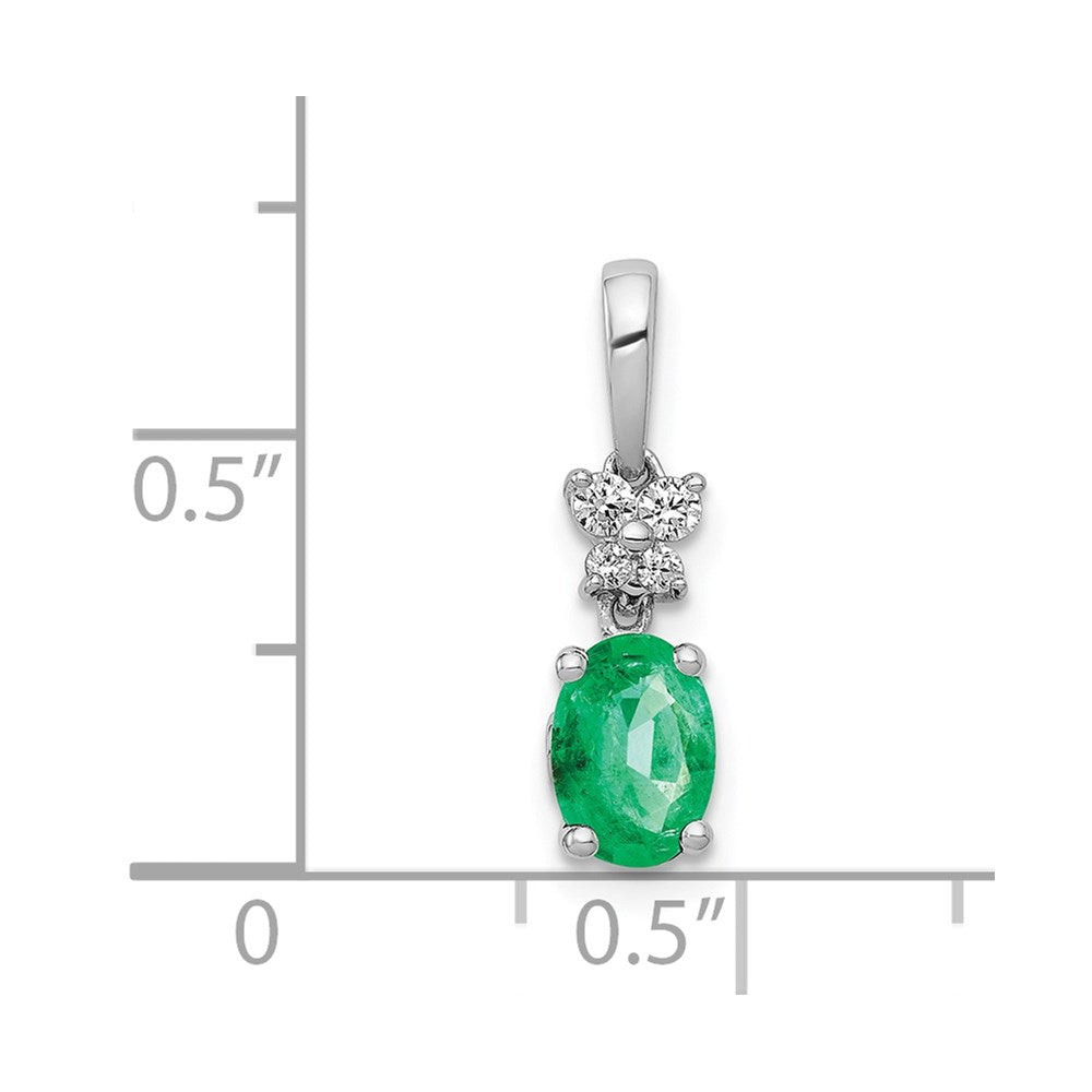 14K Weißgold Anhänger mit echtem Diamant und ovalem Smaragd