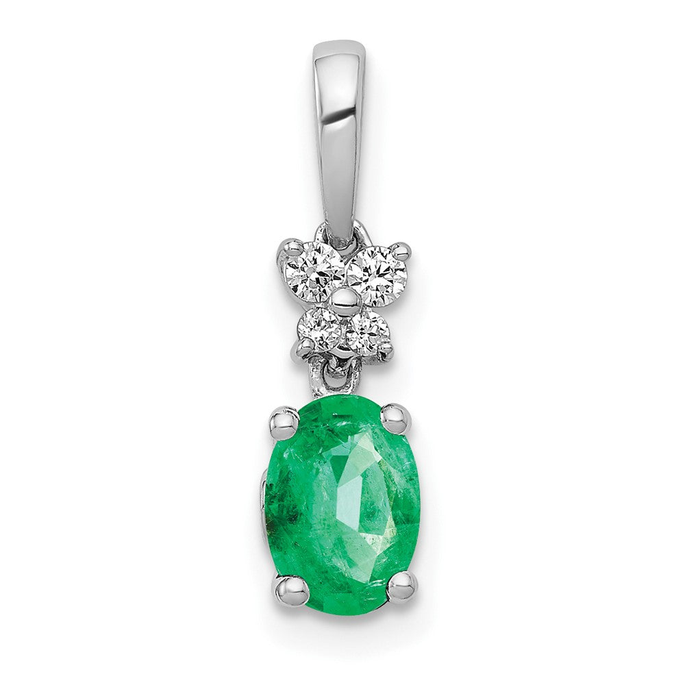 14K Weißgold Anhänger mit echtem Diamant und ovalem Smaragd