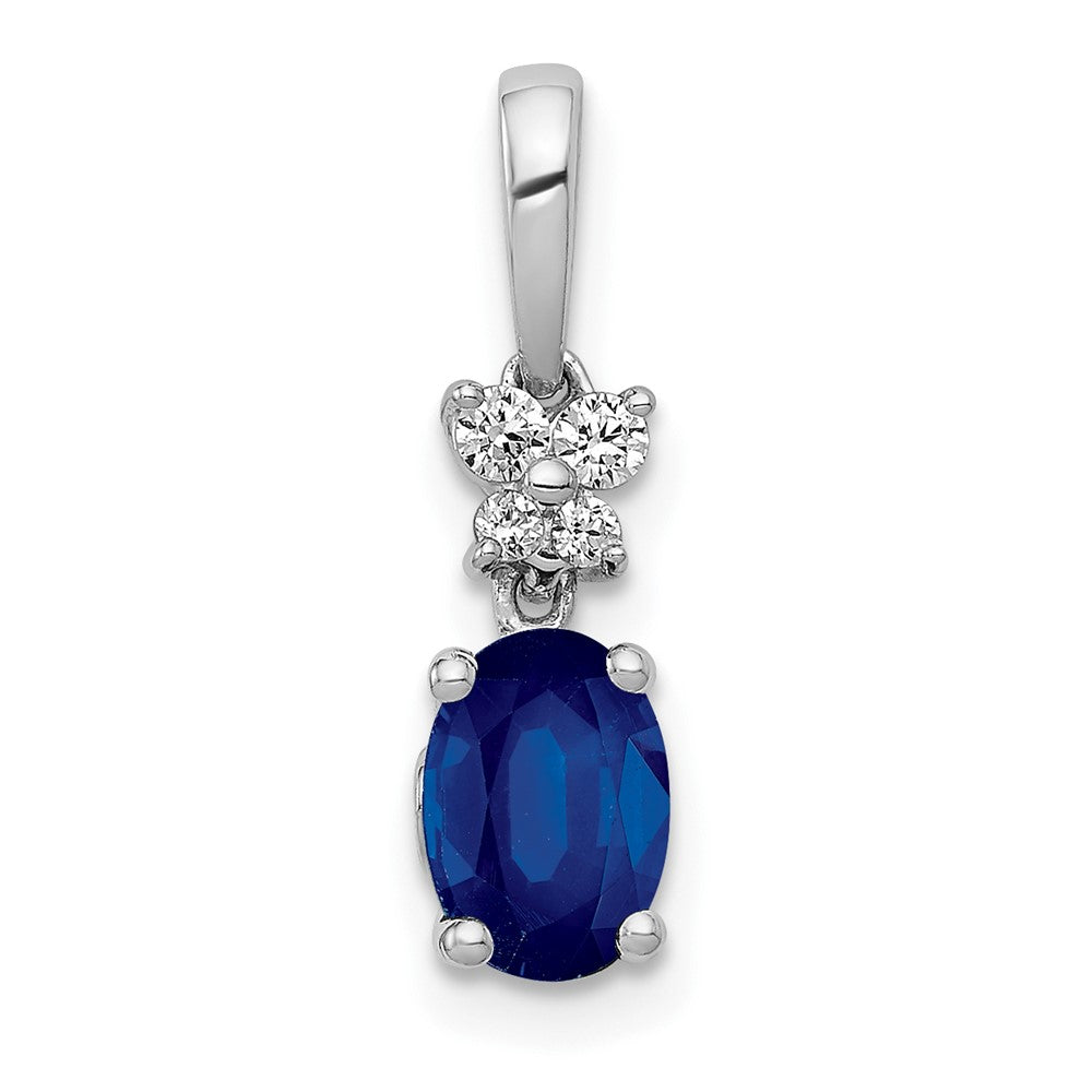 14K Weißgold Anhänger mit echtem Diamant und 0,82 ct. ovalem Saphir
