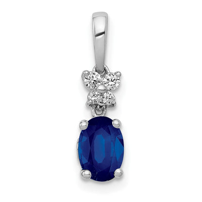 14K Weißgold Anhänger mit echtem Diamant und 0,82 ct. ovalem Saphir