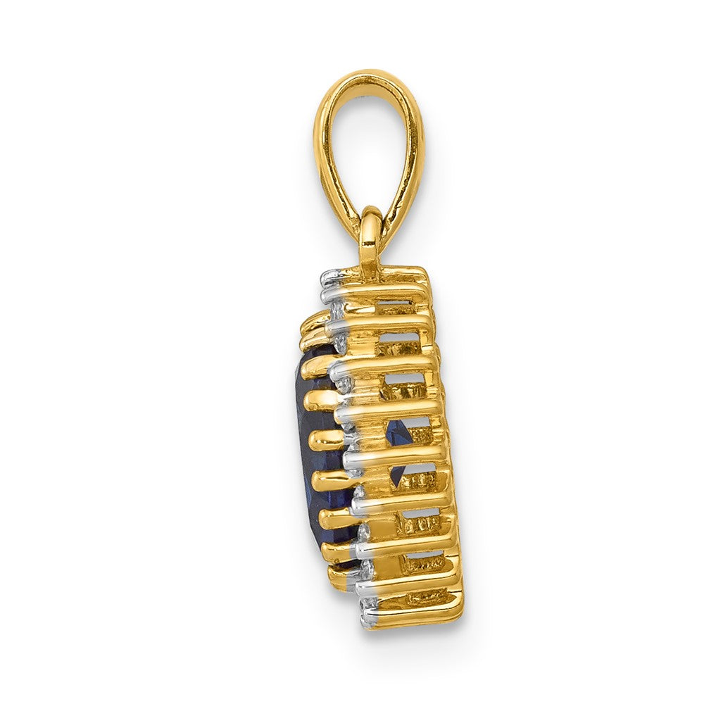14K Gelbgold 0,10 ct. Laborgezüchteter Diamant VS/SI+ G+ und Laborgezüchteter Blauer Saphir Oval-Anhänger