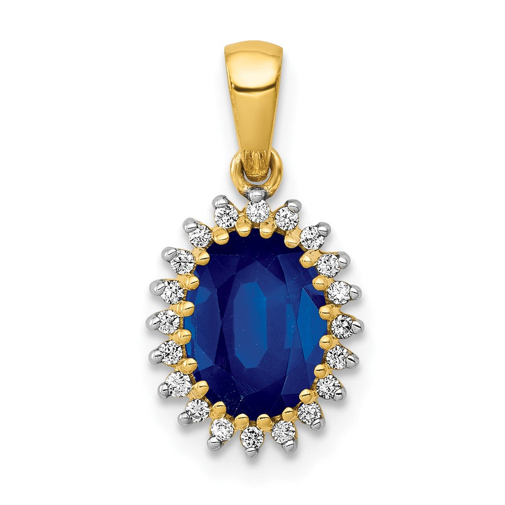 14K Gelbgold 0,10 ct. Laborgezüchteter Diamant VS/SI+ G+ und Laborgezüchteter Blauer Saphir Oval-Anhänger