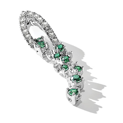 14K Weißgold Fantasie Echt Diamant und Smaragd Kette Anhänger