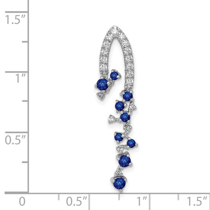 14K Weißgold Gleitanhänger mit 0,2 ct. im Labor gezüchtetem Diamant VS/SI+ G+ und im Labor gezüchtetem blauem Saphir