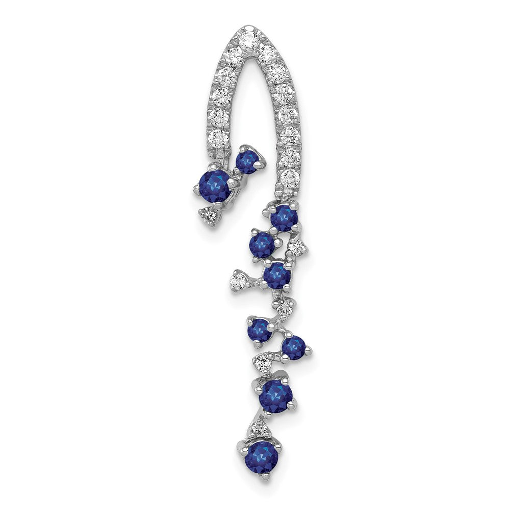 14K Weißgold Gleitanhänger mit 0,2 ct. im Labor gezüchtetem Diamant VS/SI+ G+ und im Labor gezüchtetem blauem Saphir