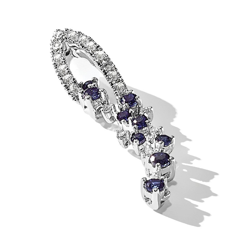 14K Weißgold Gleitanhänger mit 0,2 ct. im Labor gezüchtetem Diamant VS/SI+ G+ und im Labor gezüchtetem blauem Saphir