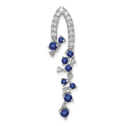 14K Weißgold 1/5ct. Echt Diamant Und.36 Saphir Kette Anhänger