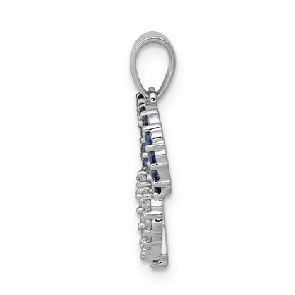 14K Weißgold Anhänger mit echtem Diamant und Saphir, Doppelherz