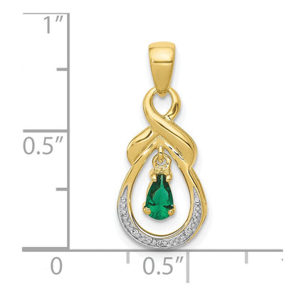 10K Gelbgold Anhänger mit birnenförmigem Smaragd und echten Diamanten