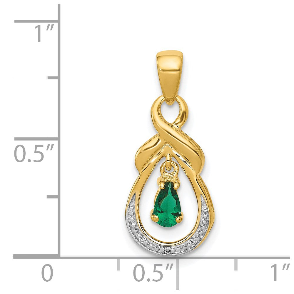 14K Gelbgold Anhänger mit Birnen-Smaragd und echten Diamanten