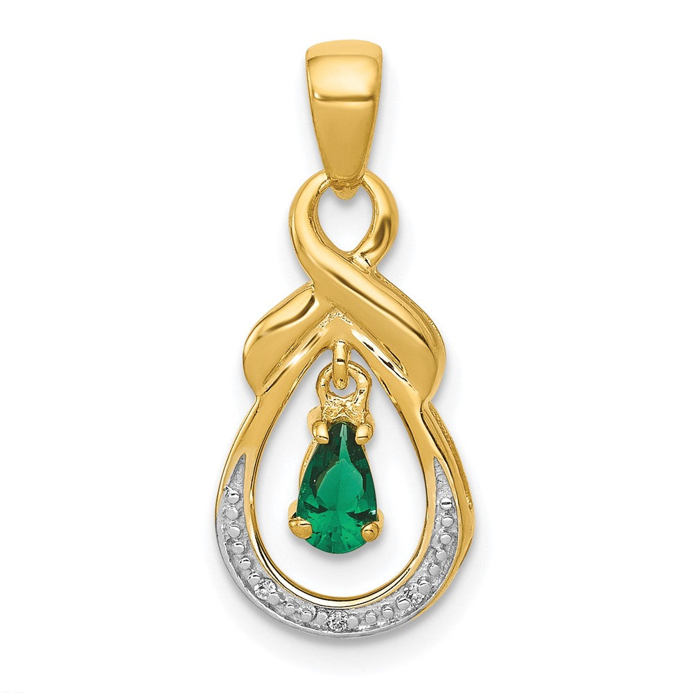 14K Gelbgold Anhänger mit Birnen-Smaragd und echten Diamanten