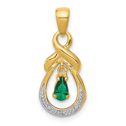 14K Gelbgold Anhänger mit Birnen-Smaragd und echten Diamanten